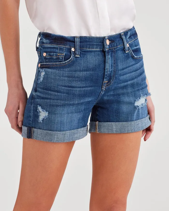 Shorts 038 Skirts Women 7 For All Mankind Mid Roll Short With Destroy In Broken Twills Desert Trails