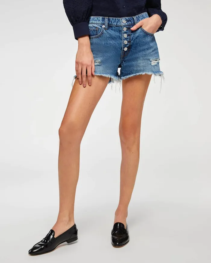 Shorts 038 Skirts Women 7 For All Mankind Monroe CutOff Short With Exposed Buttons In Pisces Blue