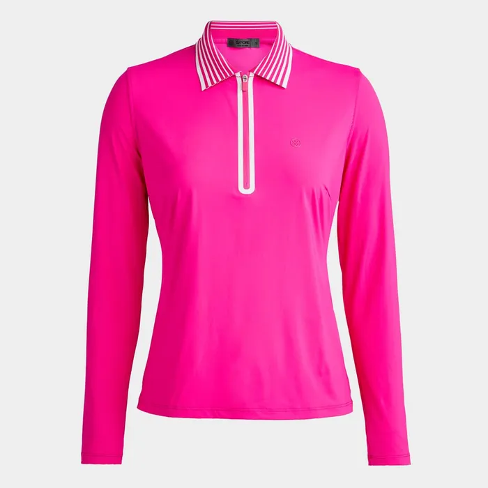 Silky Tech Nylon Zip Polo Day Glow Pink Women GFORE Tops