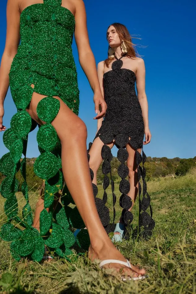 Simon Miller Dresses Beep Beep Dress In Gummy Green Hand Knit Lurex Crochet Spring Dress Gummy Green 8211 Shop