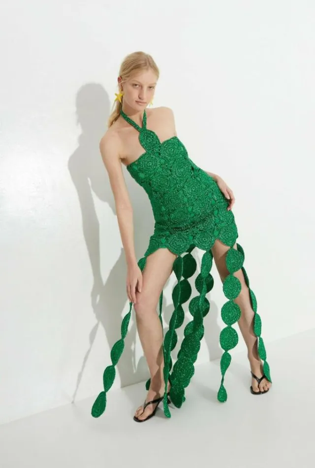 Simon Miller Dresses Beep Beep Dress In Gummy Green Hand Knit Lurex Crochet Spring Dress Gummy Green 8211 Shop