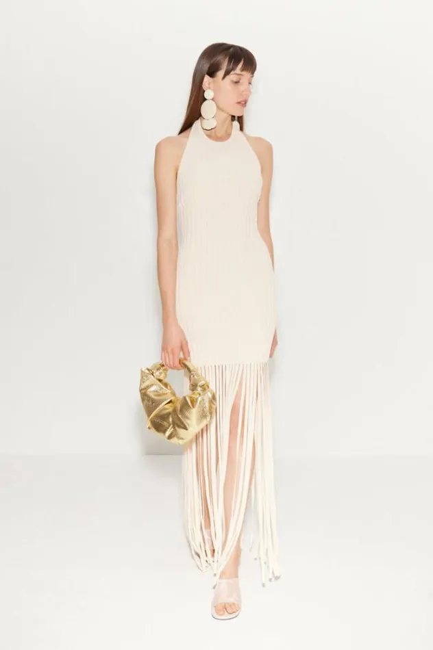 Simon Miller Dresses Junjo Fringe Knit Dress In Seashell Seashell 8211 Shop