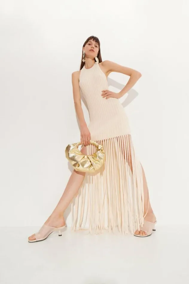Simon Miller Dresses Junjo Fringe Knit Dress In Seashell Seashell 8211 Shop