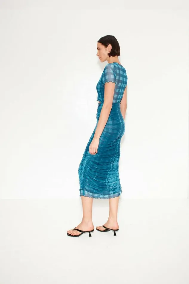 Simon Miller Dresses Leo Mesh Dress In Ink Gingham Shibori Combo Ink Gingham Shibori Combo 8211 Shop