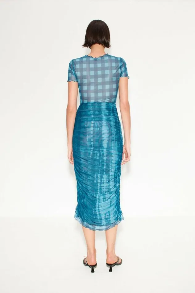 Simon Miller Dresses Leo Mesh Dress In Ink Gingham Shibori Combo Ink Gingham Shibori Combo 8211 Shop