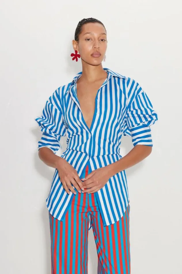 Simon Miller Tops Loch Striped Poplin Button Up In Blue Stripe Blue Stripe 8211 Shop Simon Miller Tops Loch Striped Poplin Button Up In Blue Stripe Blue Stripe 8211 Shop