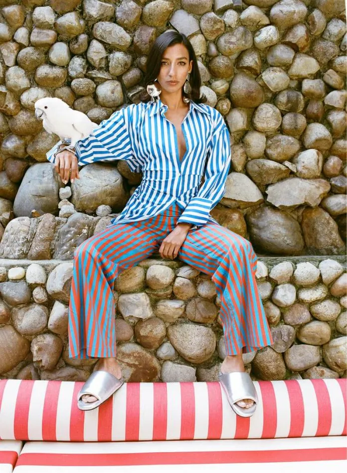Simon Miller Tops Loch Striped Poplin Button Up In Blue Stripe Blue Stripe 8211 Shop