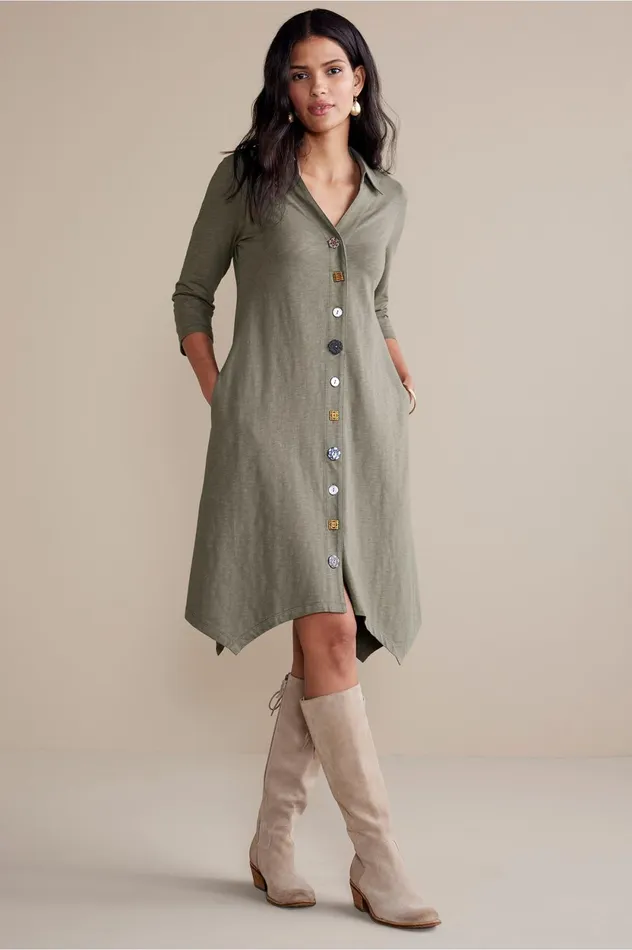 Soft Surroundings 34 Sleeve Danielle Button Dress Black Women Dresses