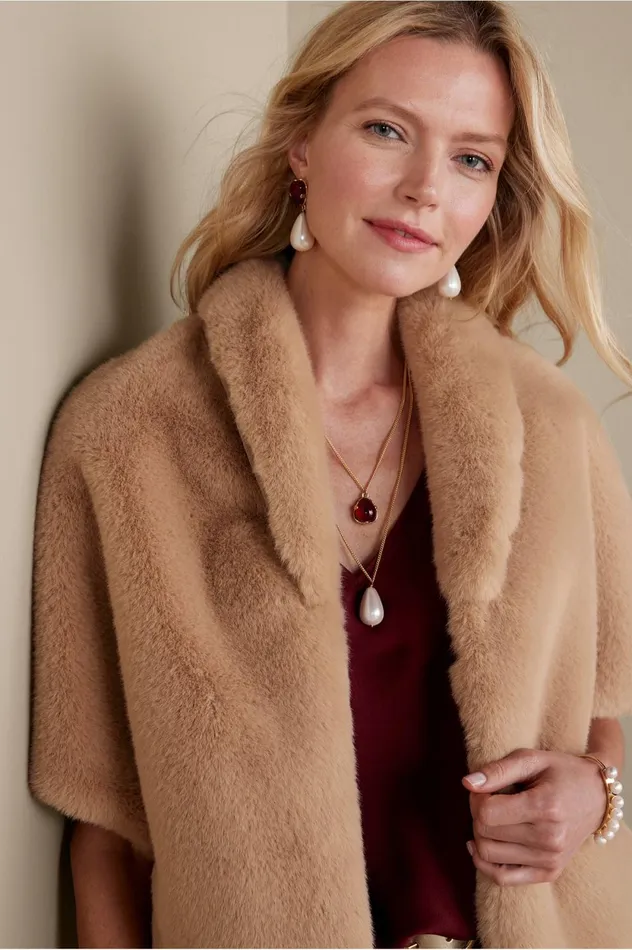 Soft Surroundings Anastasia Faux Fur Capelet Camel Women Scarves and Wraps