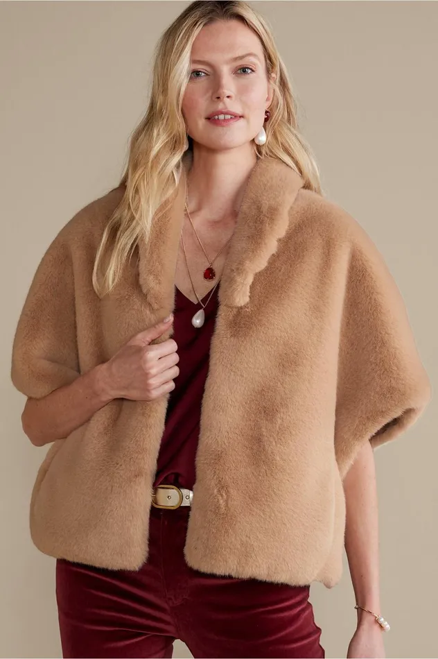 Soft Surroundings Anastasia Faux Fur Capelet Camel Women Scarves and Wraps Soft Surroundings Anastasia Faux Fur Capelet Camel Women Scarves and Wraps