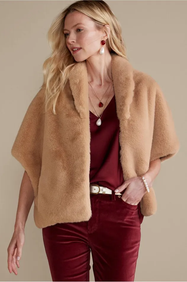 Soft Surroundings Anastasia Faux Fur Capelet Camel Women Scarves and Wraps Soft Surroundings Anastasia Faux Fur Capelet Camel Women Scarves and Wraps