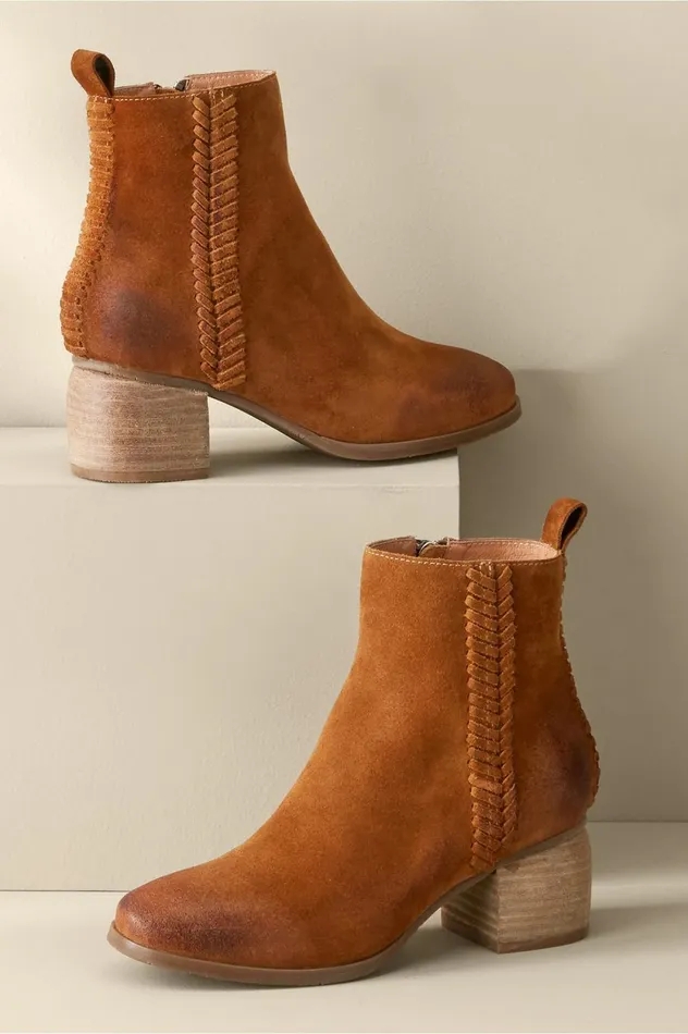 Soft Surroundings Antelope Nila Braid Bootie Cognac Women Shoes