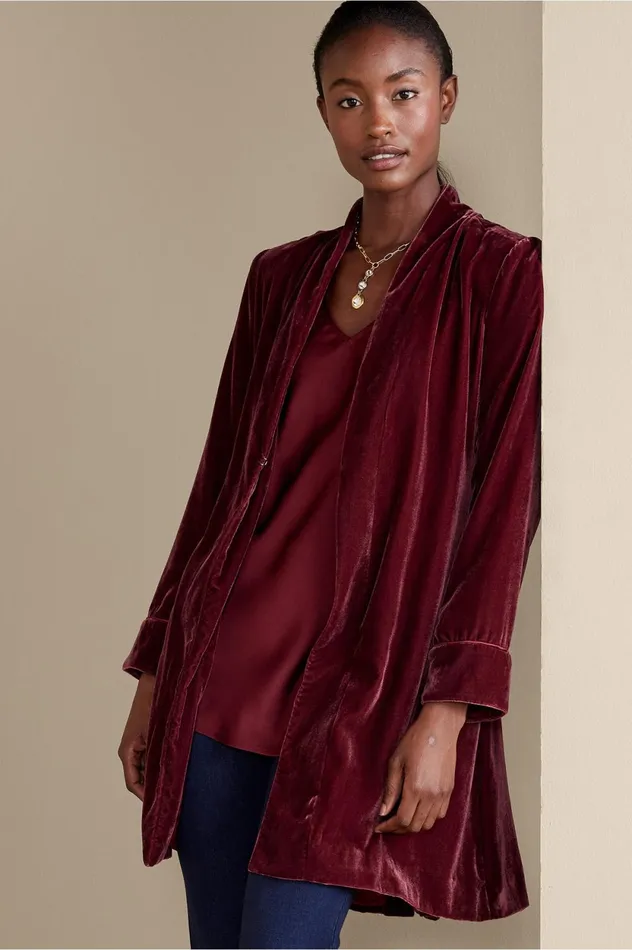 Soft Surroundings Aria Velvet Jacket Cabernet Women Jackets and Coats