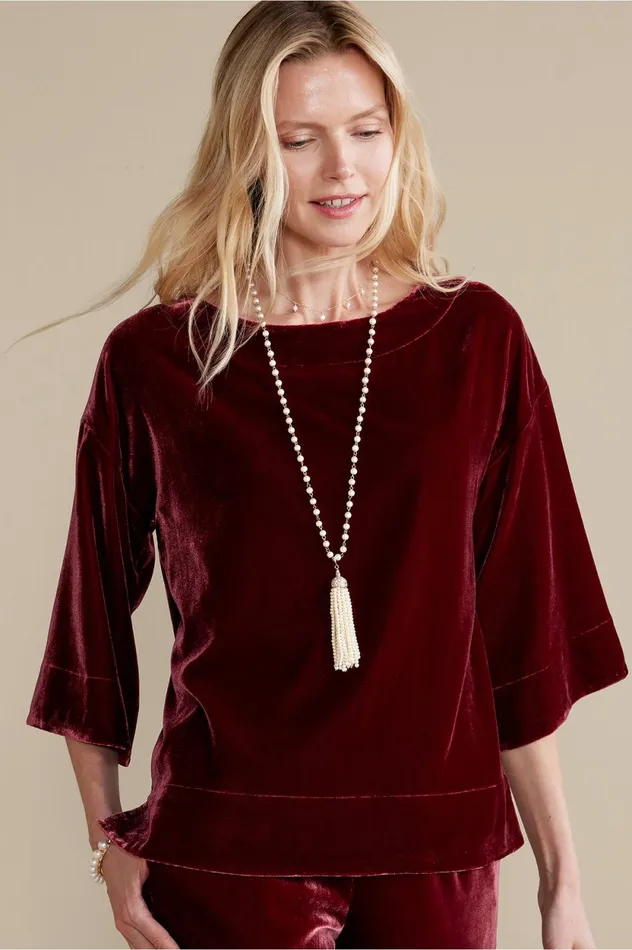 Soft Surroundings Aria Velvet Top Cabernet Women Tops