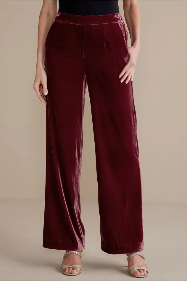 Soft Surroundings Aria Velvet Wide Leg Pants Cabernet Women Pants Soft Surroundings Aria Velvet Wide Leg Pants Cabernet Women Pants