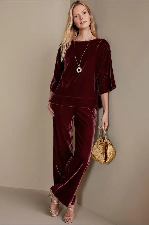 Soft Surroundings Aria Velvet Wide Leg Pants Cabernet Women Pants Soft Surroundings Aria Velvet Wide Leg Pants Cabernet Women Pants
