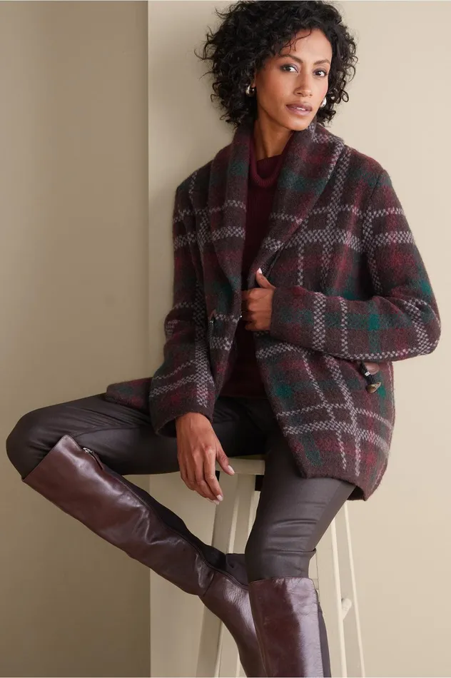 Soft Surroundings Aspen Plaid Sweater Coat Brown Plaid Women Sweaters and Cardigans Soft Surroundings Aspen Plaid Sweater Coat Brown Plaid Women Sweaters and Cardigans