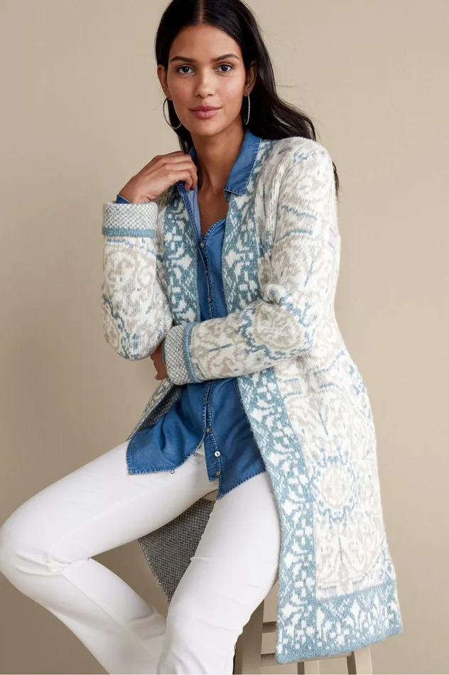 Soft Surroundings Barra Cardigan Medallion Multi Women Sweaters and Cardigans