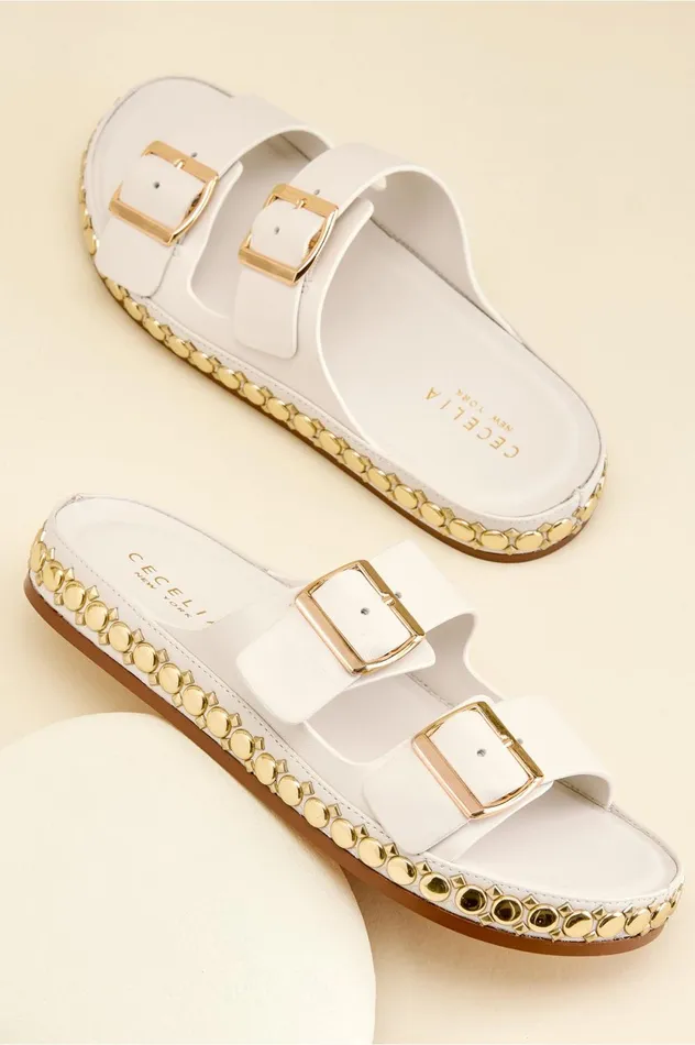 Soft Surroundings Cecelia Ny Emma Buckle Slide Alabaster Women Shoes