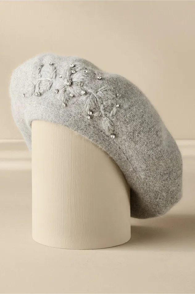 Soft Surroundings Cheri Embellished Beret Grey Women Hats