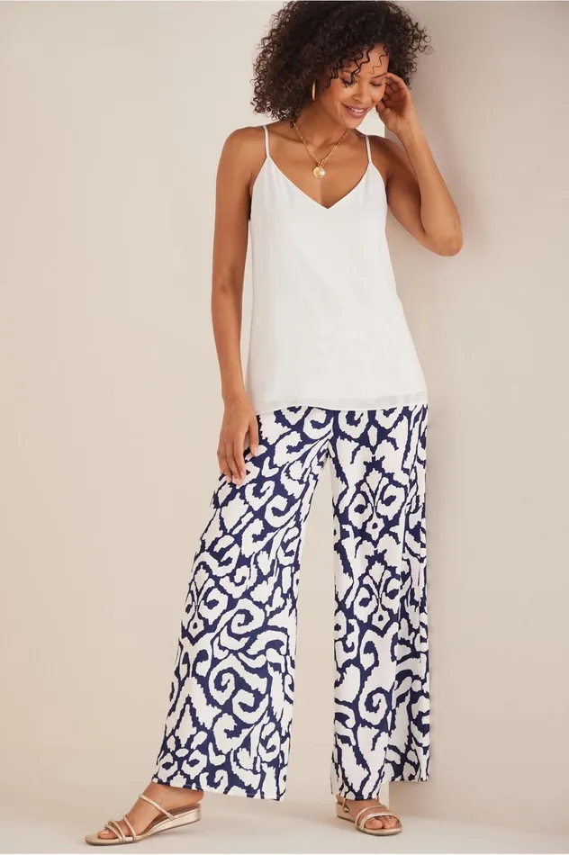 Soft Surroundings Coralina Pants Navy and White Abstract Women Pants