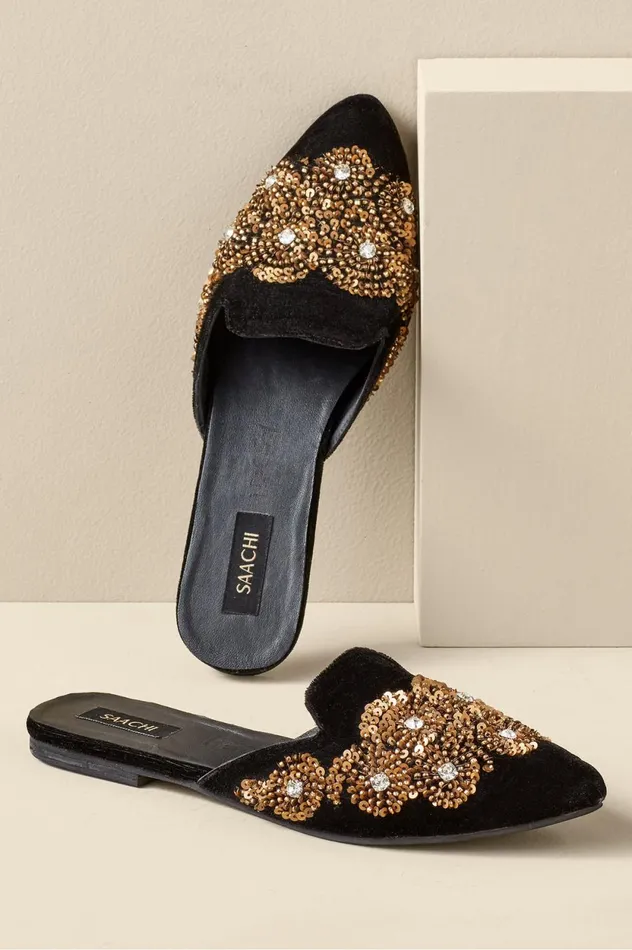 Soft Surroundings Delilah Embellished Slide Blackgold Women Shoes