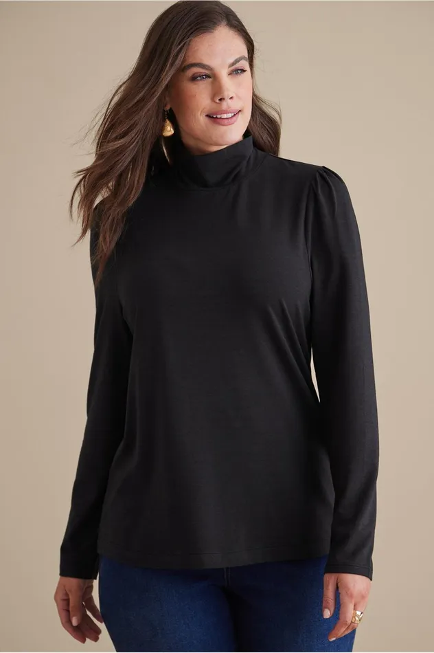 Soft Surroundings Emme Turtleneck Top Black Women Tops