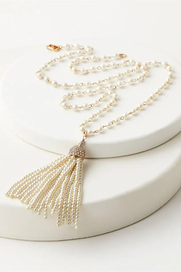 Soft Surroundings Estella Pearl Tassel Necklace Pearlgold Women Jewelry