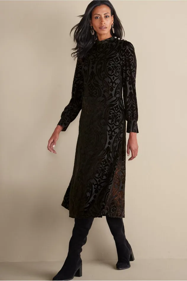 Soft Surroundings Hadley Velvet Dress Black Abstract Women Dresses