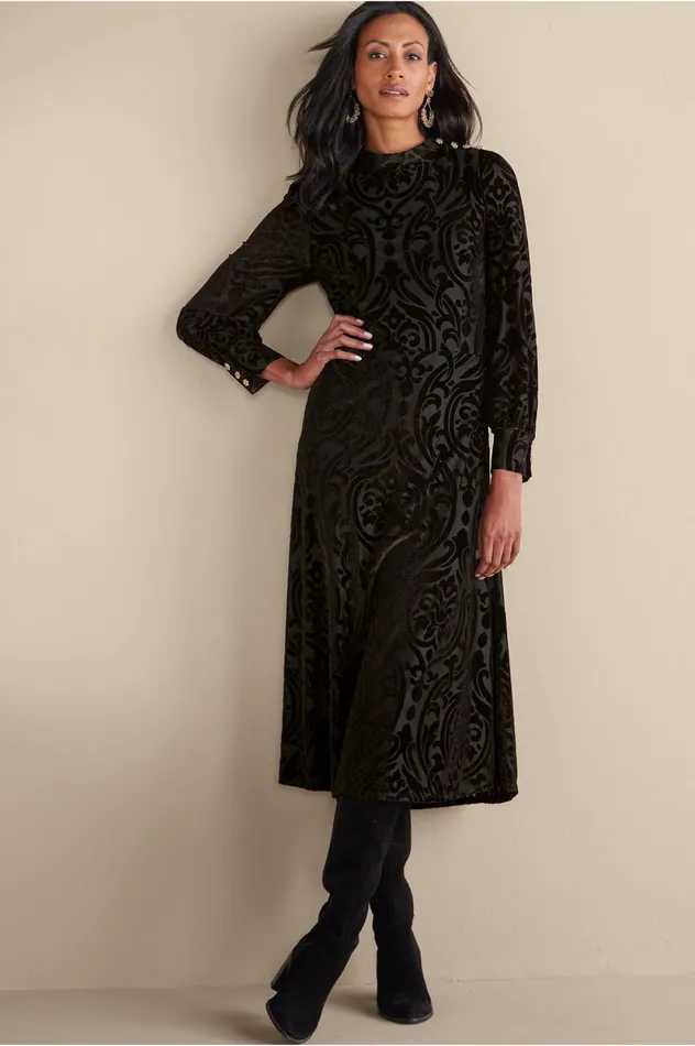 Soft Surroundings Hadley Velvet Dress Black Abstract Women Dresses Soft Surroundings Hadley Velvet Dress Black Abstract Women Dresses