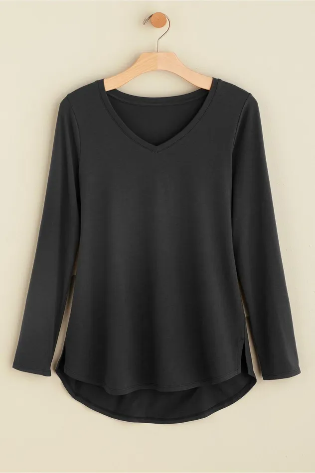 Soft Surroundings Isabel Pima Long Sleeve Tee Black Women Tops