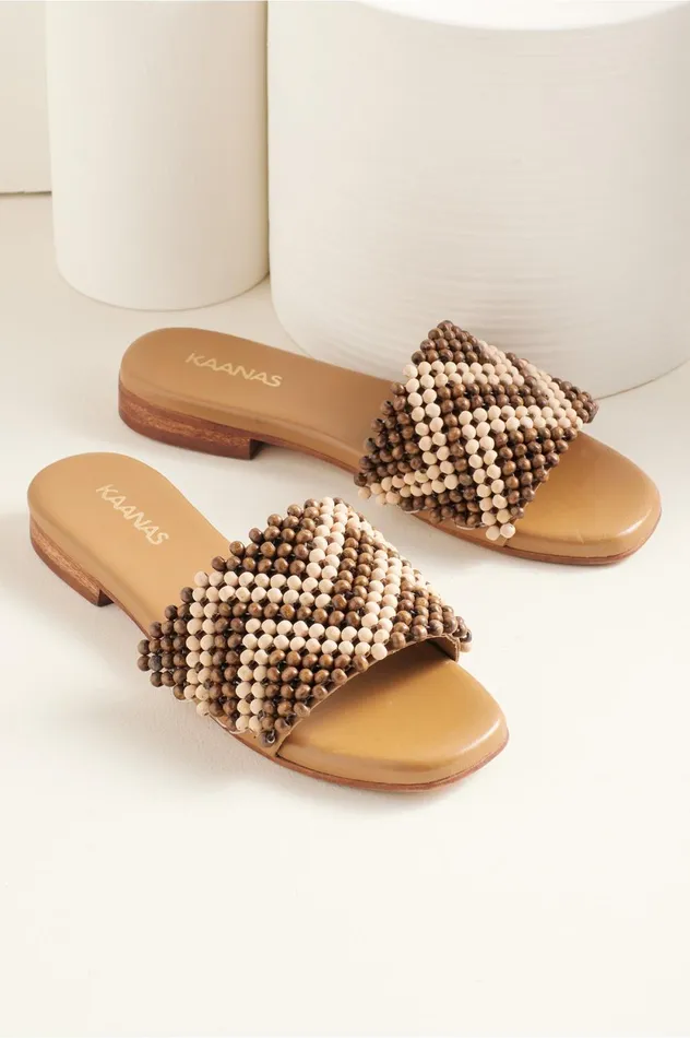 Soft Surroundings Kaanas Alama Chevron Slide Brown Women Shoes