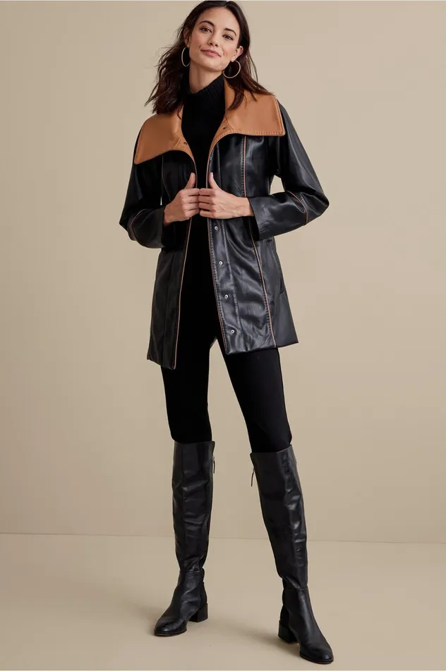 Soft Surroundings Lausanne Faux Leather Jacket Black Women Jackets and Coats