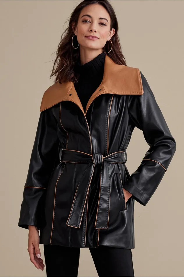 Soft Surroundings Lausanne Faux Leather Jacket Black Women Jackets and Coats Soft Surroundings Lausanne Faux Leather Jacket Black Women Jackets and Coats