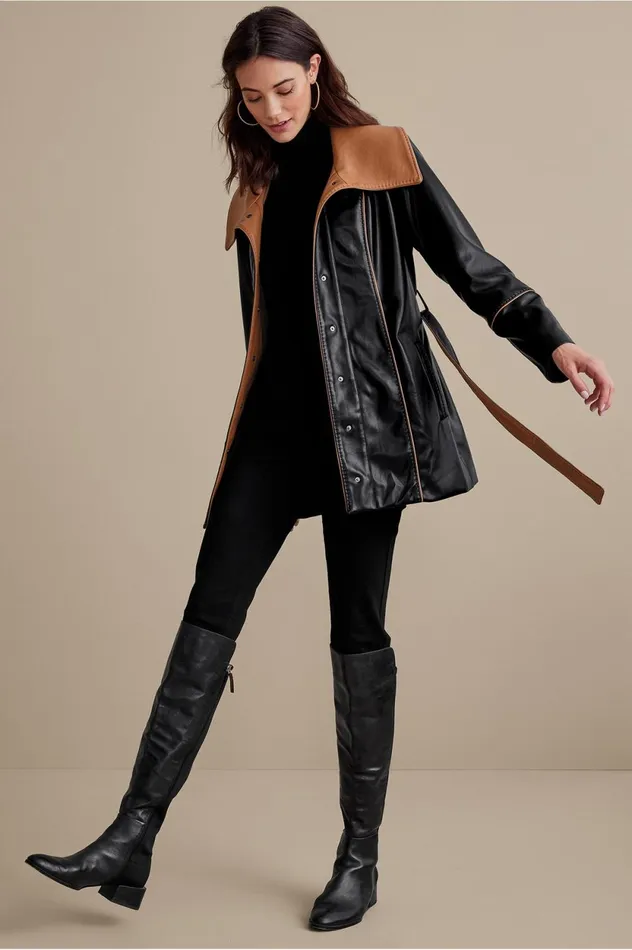 Soft Surroundings Lausanne Faux Leather Jacket Black Women Jackets and Coats Soft Surroundings Lausanne Faux Leather Jacket Black Women Jackets and Coats
