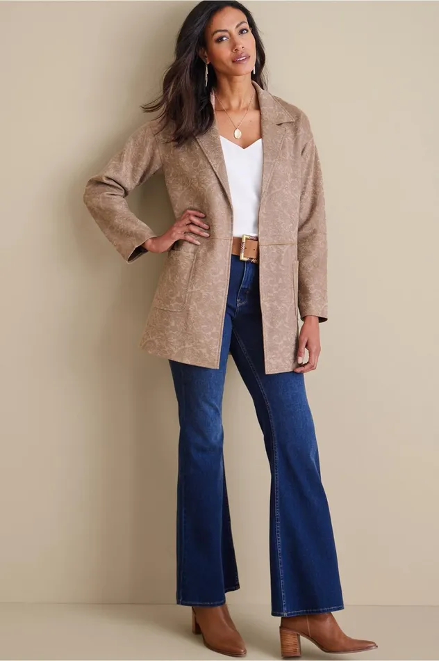 Soft Surroundings Malika Faux Suede Jacket Driftwood Paisley Women Jackets and Coats Soft Surroundings Malika Faux Suede Jacket Driftwood Paisley Women Jackets and Coats