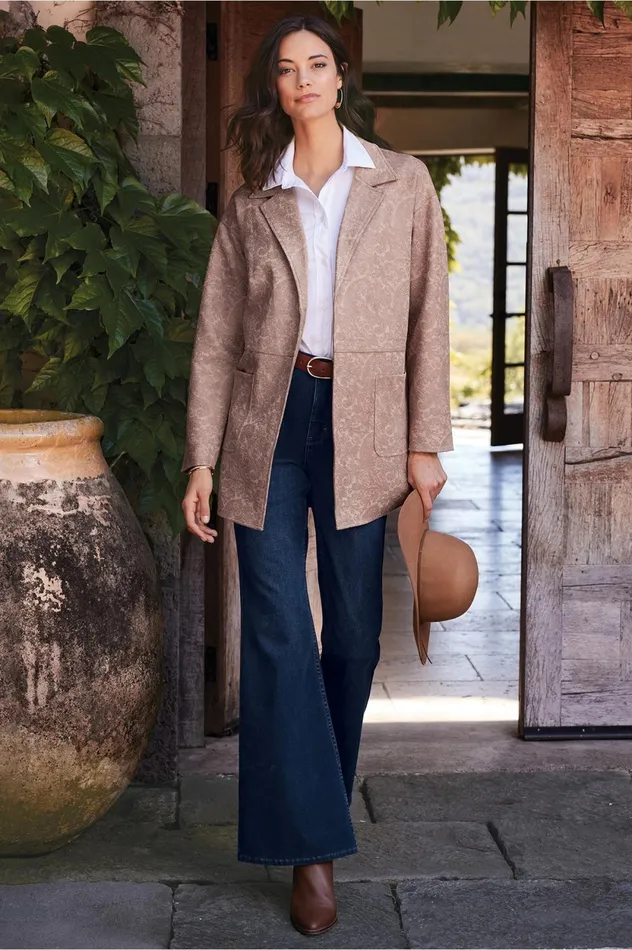 Soft Surroundings Malika Faux Suede Jacket Driftwood Paisley Women Jackets and Coats Soft Surroundings Malika Faux Suede Jacket Driftwood Paisley Women Jackets and Coats