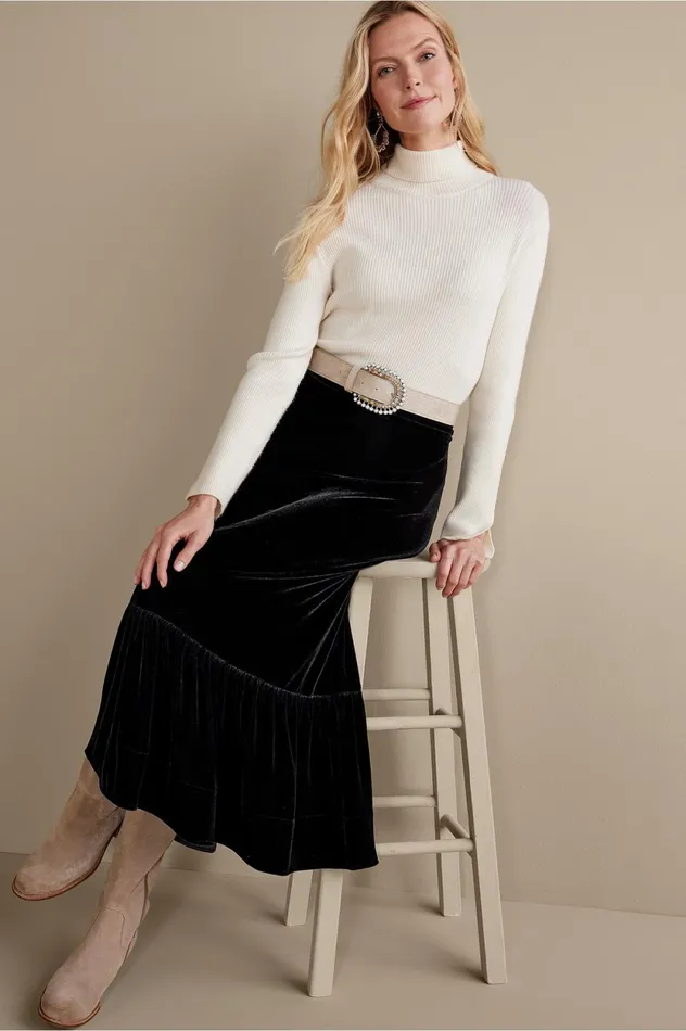 Soft Surroundings Noelle Velvet Skirt Black Women Skirts