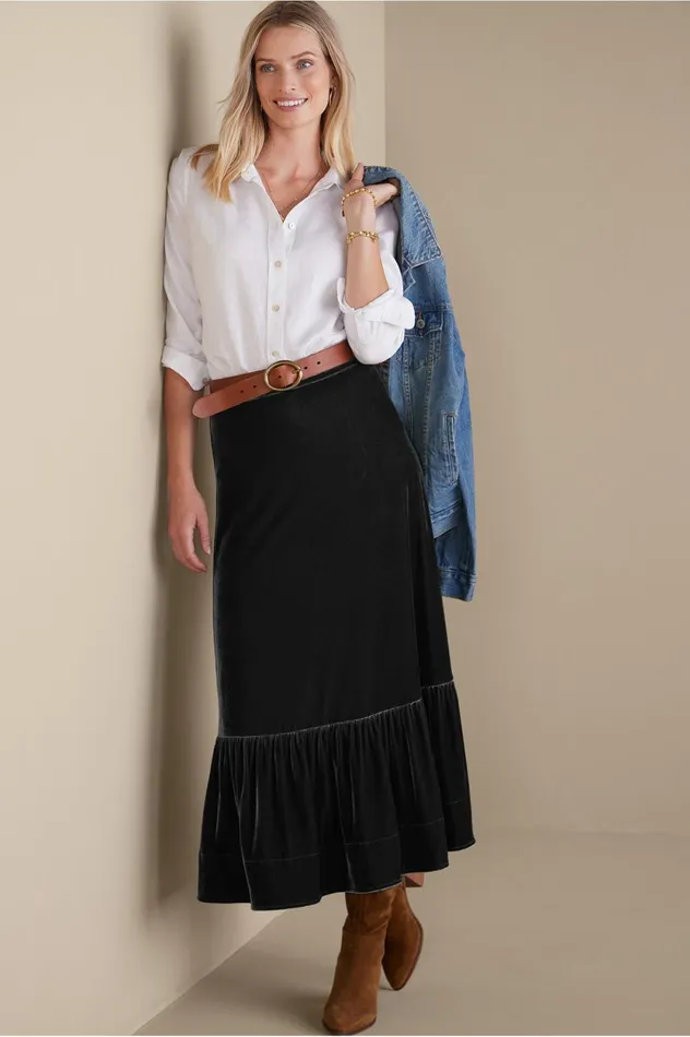 Soft Surroundings Noelle Velvet Skirt Black Women Skirts Soft Surroundings Noelle Velvet Skirt Black Women Skirts