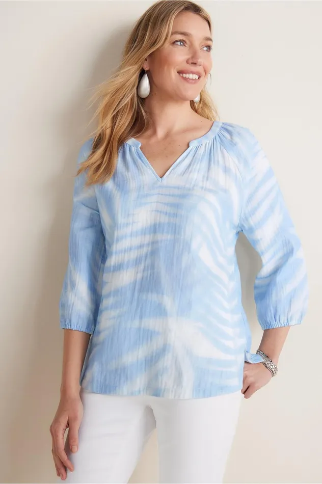 Soft Surroundings Petites Blaine Gauze Pullover Mint Leaf Women Tops
