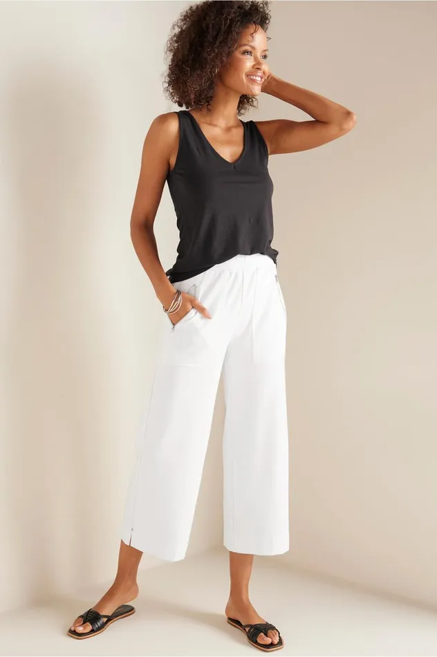 Soft Surroundings Petites Caicos Knit Crop Black Women Pants