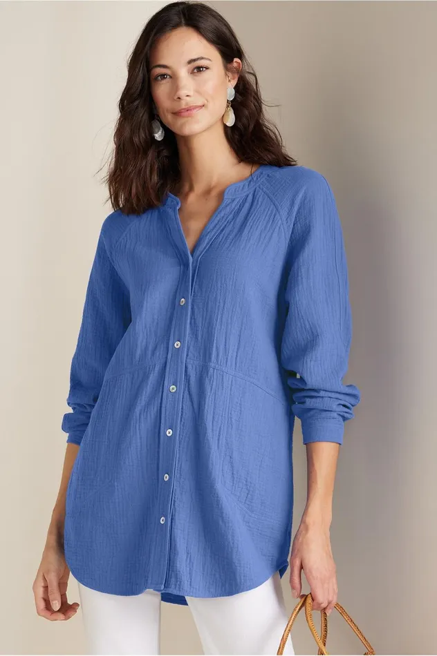 Soft Surroundings Petites Jodi Gauze Shirt Green Floral Women Tops