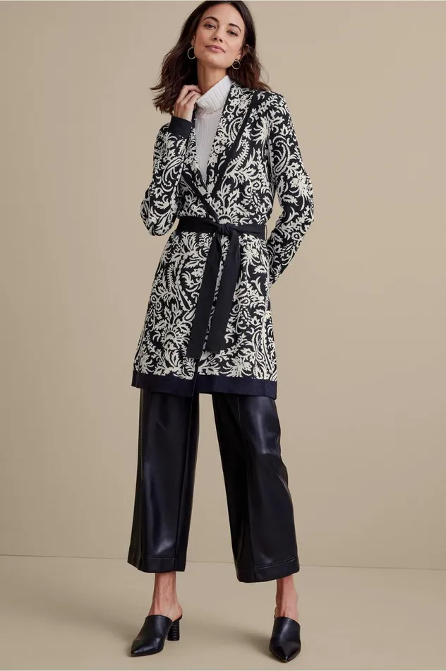 Soft Surroundings Petites Marika Jacquard Cardigan Antique White Women Tops