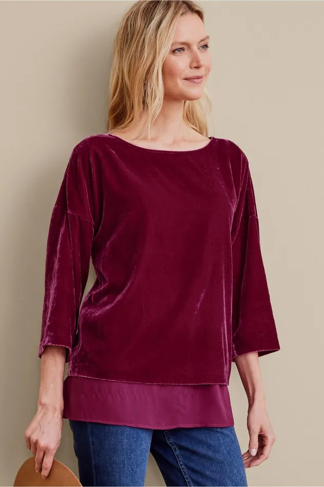 Soft Surroundings Petites Millie Velvet Tunic Dark Fuchsia Women Tops
