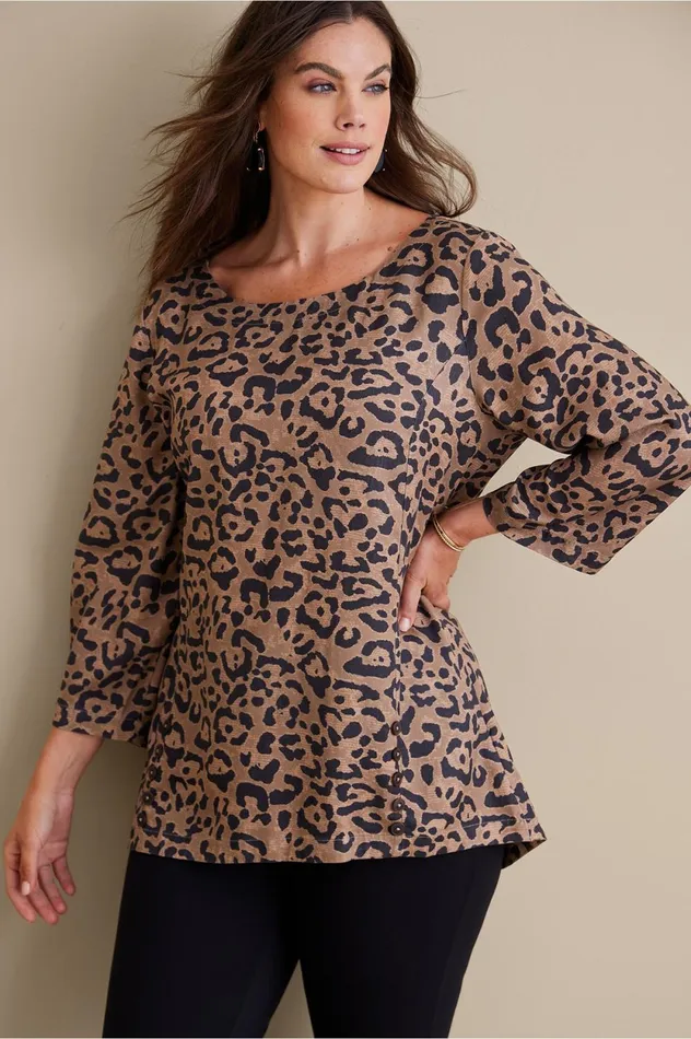 Soft Surroundings Petites Raelynn Lyocell Pullover Leopard Women Tops