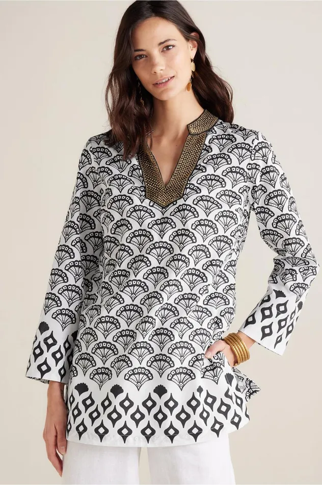 Soft Surroundings Petites Rocio Pullover Blackwhite Women Tops