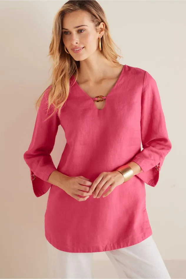 Soft Surroundings Petites Saja Linen Tunic Rosey Red Women Tops