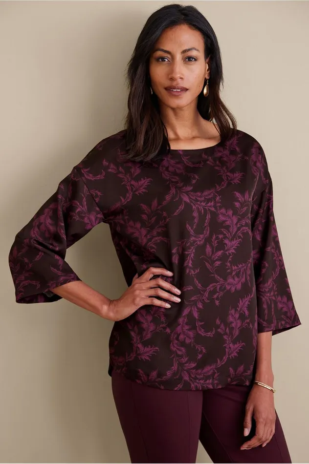 Soft Surroundings Petites Selina Top Wine Botanical Women Tops
