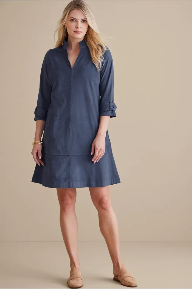 Soft Surroundings Rani Faux Suede Dress Navy Sea Women Dresses