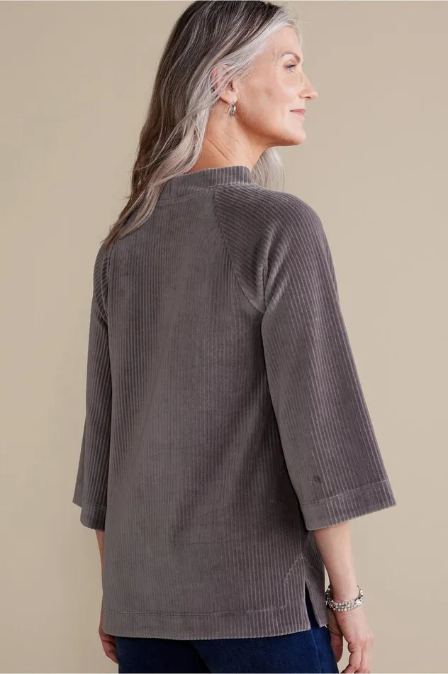 Soft Surroundings Samina Corduroy Pullover Shoreline Grey Women Tops Soft Surroundings Samina Corduroy Pullover Shoreline Grey Women Tops